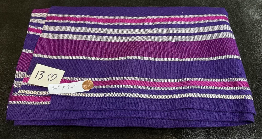 Vintage – 100% WOOL Fabric: FRESH BERRY PURPLES – Striped – NOS – 56” x 23”