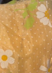 Vintage Peach Flocked Swiss Dot Daisy Fabric Pinafore Dress OOP HTF 2 Pieces