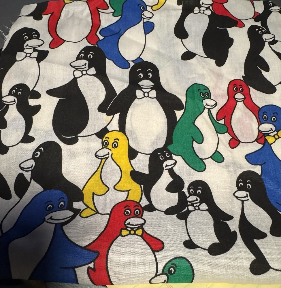 NEW!! DIFFERENT COLORED PENGUINS FABRIC= 19″ L X 10″ W