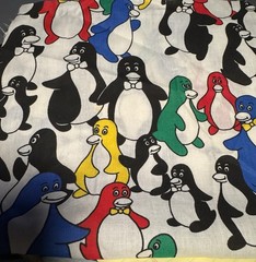 NEW!! DIFFERENT COLORED PENGUINS FABRIC= 19″ L X 10″ W