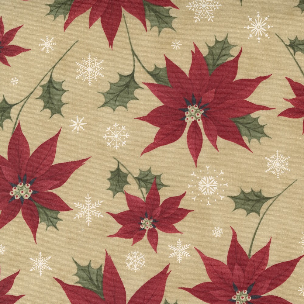 Poinsettia Plaza Parchment – Festive Large Floral by 3 Sisters for Moda 1/2 Yard