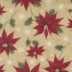 Poinsettia Plaza Parchment – Festive Large Floral by 3 Sisters for Moda 1/2 Yard
