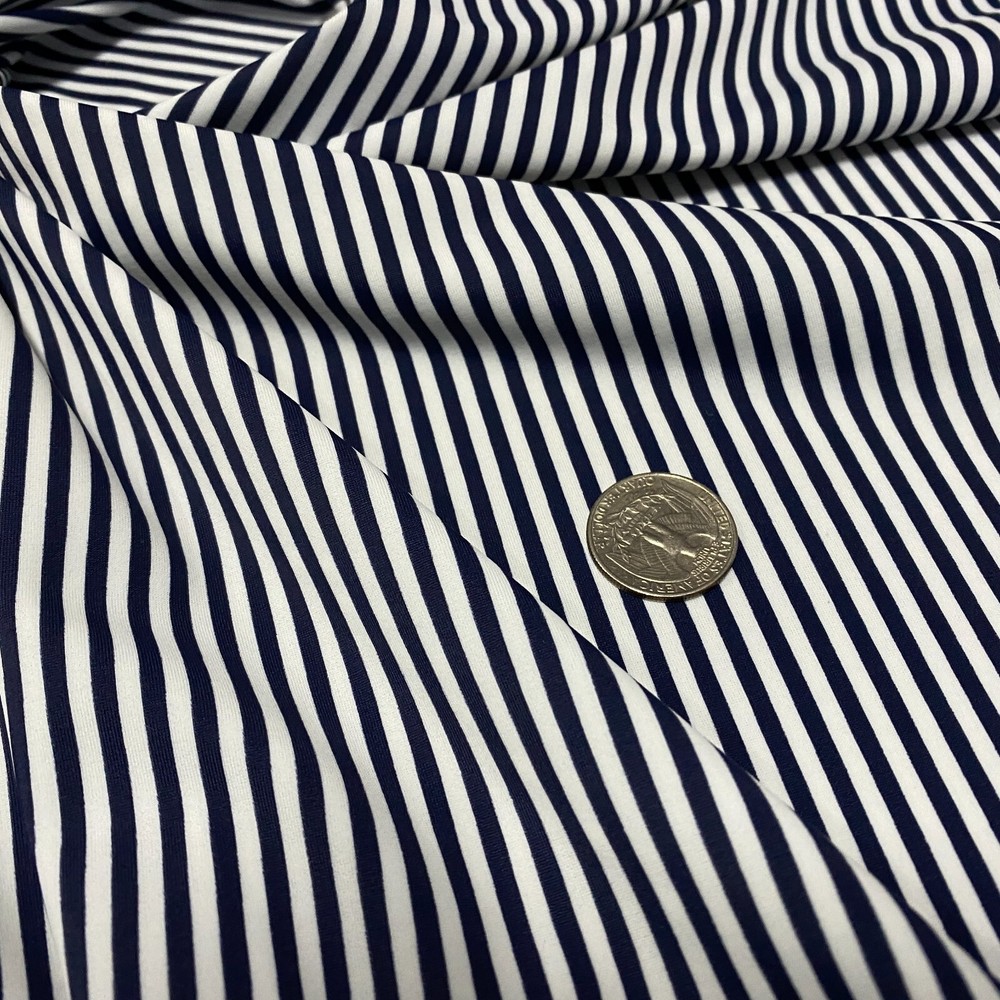 Swimwear Fabric Spandex Stretch Nylon /Navy Blue and White Stripes Print By Yard