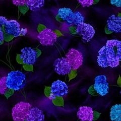 Midnight Blooms Purple Hydrangea IllusionTimeless Treasures BTY 44″ Wide