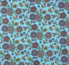 Elizabeth Studio Tucson Turquoise Hummingbird Flower Quilt Fabric by the Yard