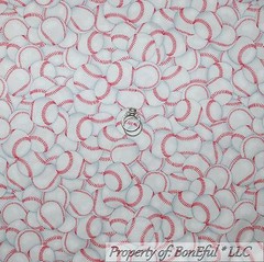 BonEful Fabric FQ Cotton Quilt White Red Baseball Softball Girl Boy Game Sport S