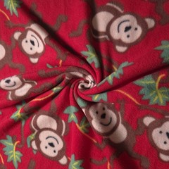 Monkey Fleece Fabric 58″ Wide Jungle Monkeys Vines Fleece Yard Red