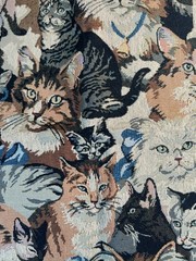 Fabric – VTG Upholstery Cat Breed Collage 27”L x 29”W + 18”L x 6″W + 19”L x 11”W