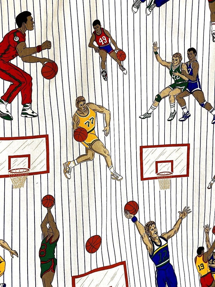 Basketball Print by Princess Fabric Inc White Multicolor 42″ x 53″ L