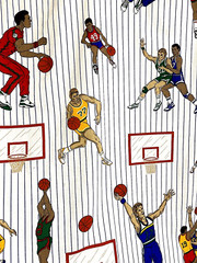 Basketball Print by Princess Fabric Inc White Multicolor 42″ x 53″ L