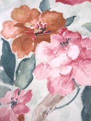 Vintage TEXOPRINT NETHERLANDS Green Pink Watercolor Flowers COTTON Fabric 2.75 Y