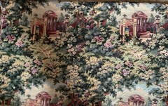 Vintage Woven Tapestry Fabric Scenic Garden Pavilion Gobelin Upholstery 7.22 Yds