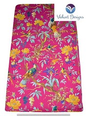 Indian Cotton Fabric 5 Yard Block Bird Loose Pink Running Craft