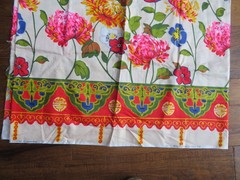 3.5 Yards Silk White Floral With Red & Green Border Made In France
