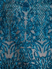 Phoebe TURQUOISE Sequins on Mesh Lace Fabric by the Yard – 10062