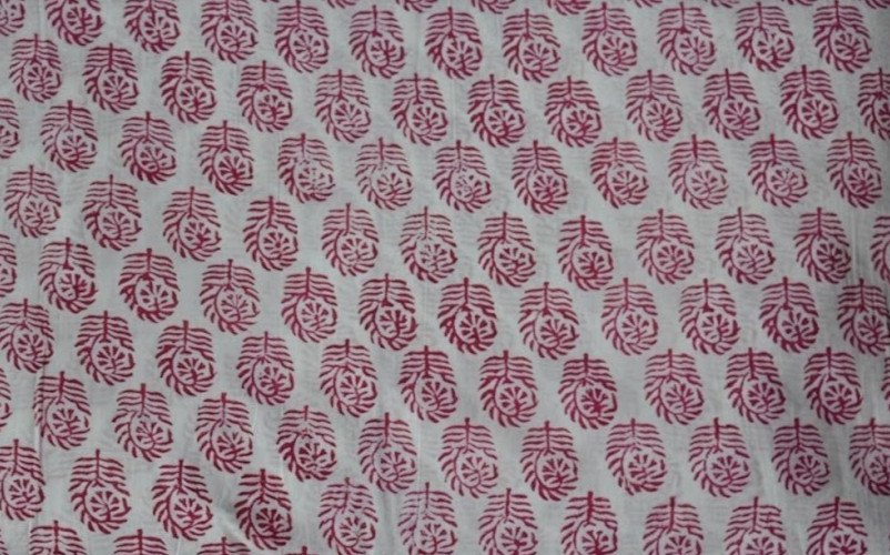 White & Pink Hand Block 5 Yard Fabric 100%Cotton NO TARRIF CHARGES 100%✅ KK16