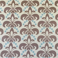 1.8 Yards Vicki Payne Free Spirit Aqua Cream & Gray Scallop Fleur De Lis Fabric