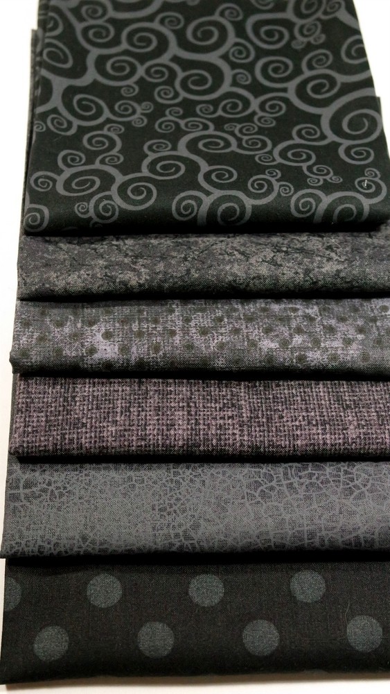 Halloween Black Gray Polka Dot Primitive Calico Cotton Quilt Fabric Scrap Lot