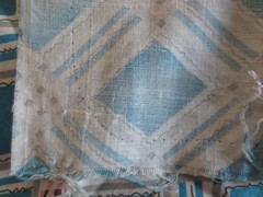 4905. 2 Vtg. GEOMETRIC BLUE Quilting COTTON FEEDSACK PANELS – 36″ x 44″ each