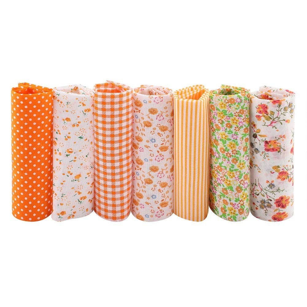 7 PCS Orange Cotton Fabric Bundles Soft Quilting Squares Patchwork Craft DIY