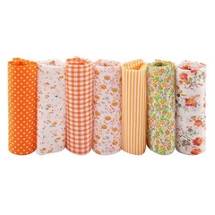 7 PCS Orange Cotton Fabric Bundles Soft Quilting Squares Patchwork Craft DIY