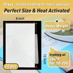 Stitch Witchery 20 Sheets, 8″ X 12″ Fusible Webbing for Fabric Applique, Heavy W