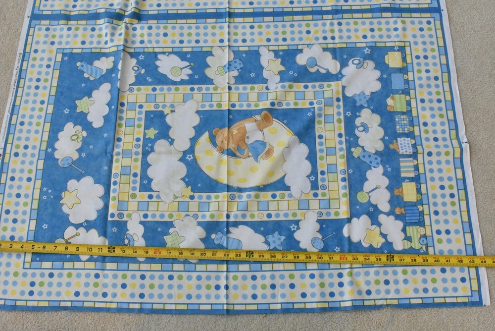 29″ x 44″, Teddy-Bear Baby-Theme on Blue Cotton Panel, SSI/Kylie Kreations,M6915