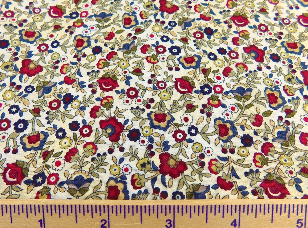 Designed in Hudson Bay for Jo-Ann Fabrics Maroon and Blue Floral on Ivory 34″
