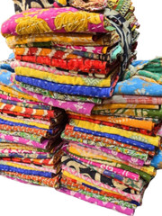 Vintage Kantha quilt scraps, Pre Cut Kantha Square Fabric Bohemian Charm Pack 50
