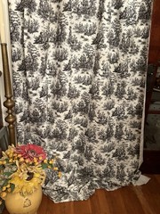 Toile Fabric/Black & White/“Farmland” NOS/2+ Yds Continuous Piece
