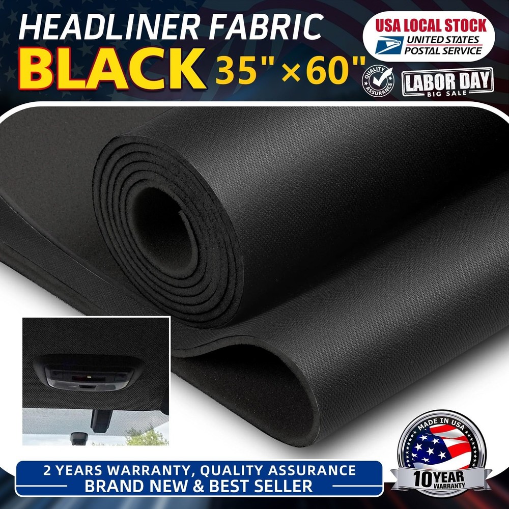 35″ L×60″ W Black Knit Material Headliner Fabric Reupholster Aging/Smell Roof