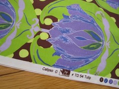 Top Drawer Fabric TD 54 TULIP 2 Yds Green PURPLE BROWN LARGE FLORAL PRINT
