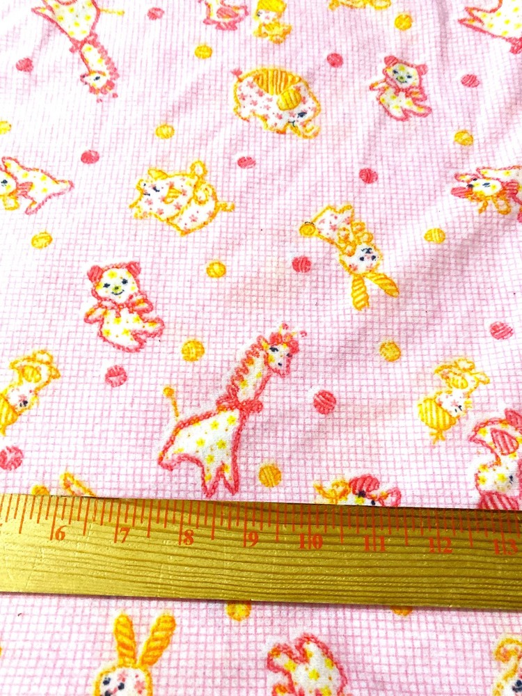 Vintage polyester flannel fabric/animal print on pink checks 41″ x 38″