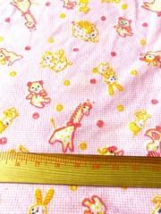 Vintage polyester flannel fabric/animal print on pink checks 41″ x 38″