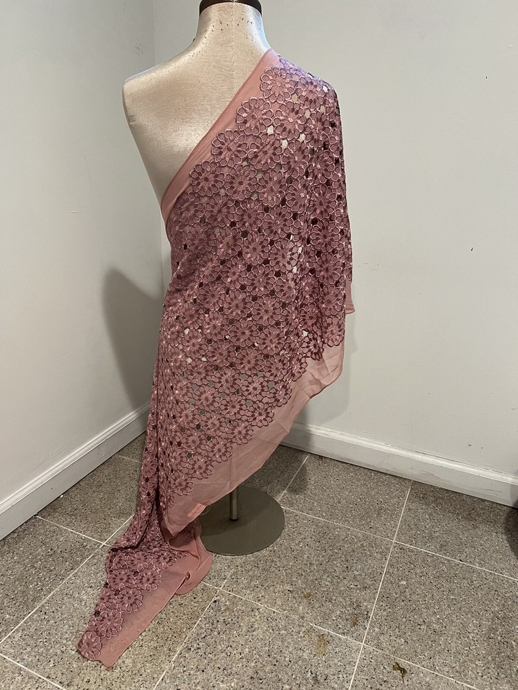 ROSE PINK Embroidered Chiffon Scarf Shawl 68×22 Wide