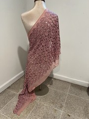 ROSE PINK Embroidered Chiffon Scarf Shawl 68×22 Wide