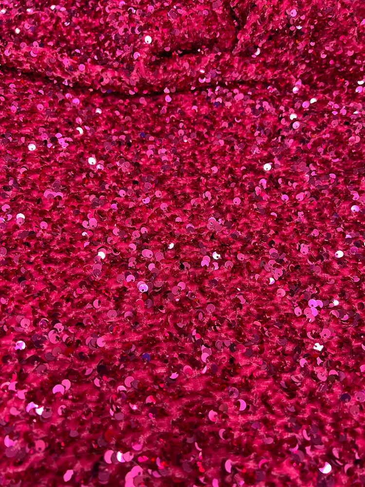 Stephanie FUCHSIA Overlap Sequins on FUCHSIA Stretch Velvet Fabric by the Yard