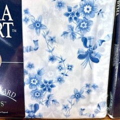 Vintage Martha Stewart Blue Bows Floral Fabric 2 Panels 55×108 NOS Cotton Blend