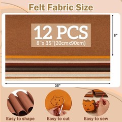 12 Rolls 8″x35″(20.5x90cm) 1.4mm Thick Soft Felt Fabric Sheet 12 Assorted Bro…