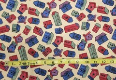4+ Yds x 43 In Fabric Quilting Cotton Birdhouses Beige Red Blue Green (168)