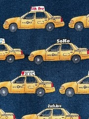 New York City Taxi Cabs Fabric 1 Yard. Cotton Yellow. Navy Blue 2” Cabs