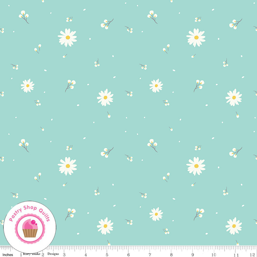 Riley Blake POPPY & POSEY 10582M Mint Aqua Daisies Seafoam Floral Quilt Fabric