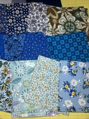 Quilting Sewing Cotton Fat Quarters, Lot Of 25, All Blues, Solids & Prints