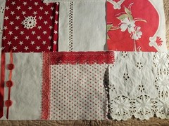 Vintage Slow Stitch Junk Journal Fabric Lace Craft Supplies, Red & White, L2