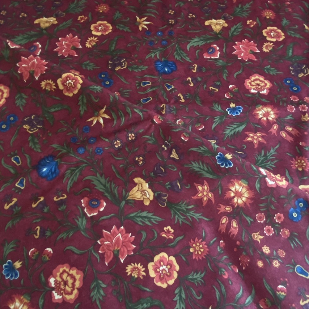 2 YD Jacobean Floral Fabric Thistle Farm Moda Cotton Print Wine Red