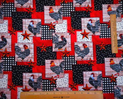 Robert Kaufman Fabric Half-Yard Red Black Rooster Patch Farm To Table Cotton #B