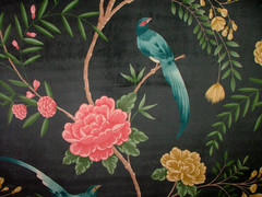 Velvet Fabric Curtain Upholstery Wagtail Bird Floral Slate Cushion 15 Metres