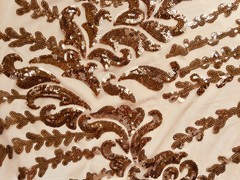Miranda COPPER Vines and Leaves Sequins on BROWN Mesh Lace Fabric by the Yard –