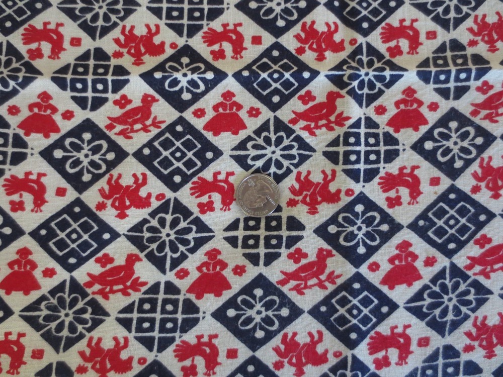 5267. Stylized CHARACTERS & GEOMETRIC Design COTTON FEEDSACK FABRIC – 36″ x 45″