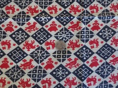 5267. Stylized CHARACTERS & GEOMETRIC Design COTTON FEEDSACK FABRIC – 36″ x 45″